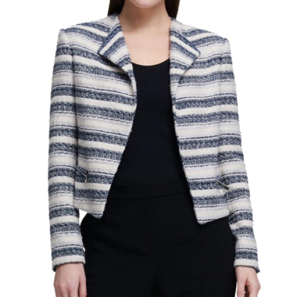 DKNY Seascape Cream and Navy Striped Blazer Size 16